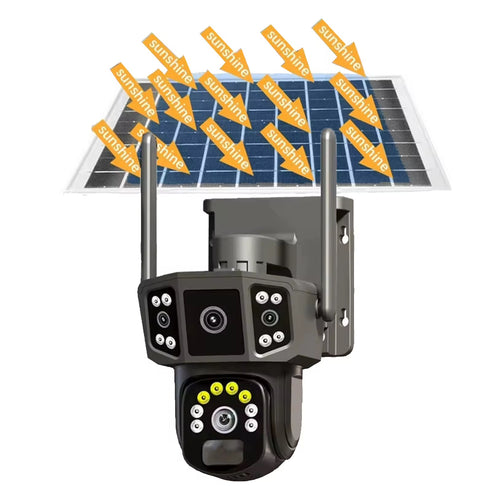 caméra de surveillance solaire à triple vision avec suivi automatique