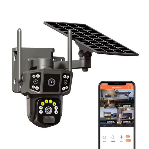caméra de surveillance solaire à triple vision avec suivi automatique